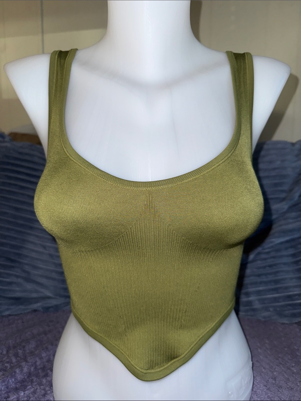 UO Out From Under Olive Green Ribbed Corset Pointed Hem Tank Top